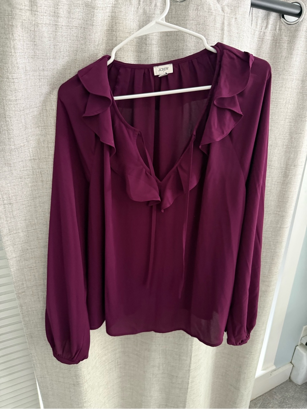 J. Crew Ruffle V-Neck Blouse in Deep Plum